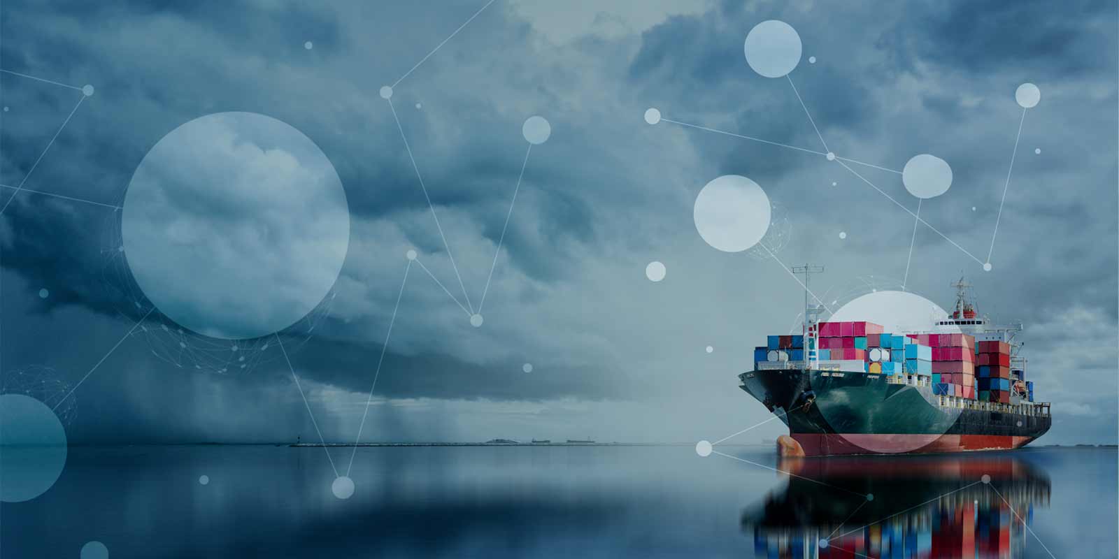 Illustration of connected dots and a cargo vessel